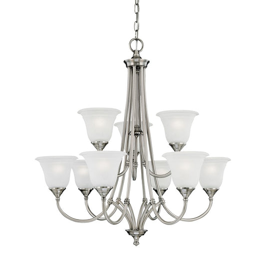 Atlas Lighting Harmony 31in 9-Light Chandelier | Traditional Satin Pewter and Frosted Glass | Dining Room & Living Room | Model CL11197-SV