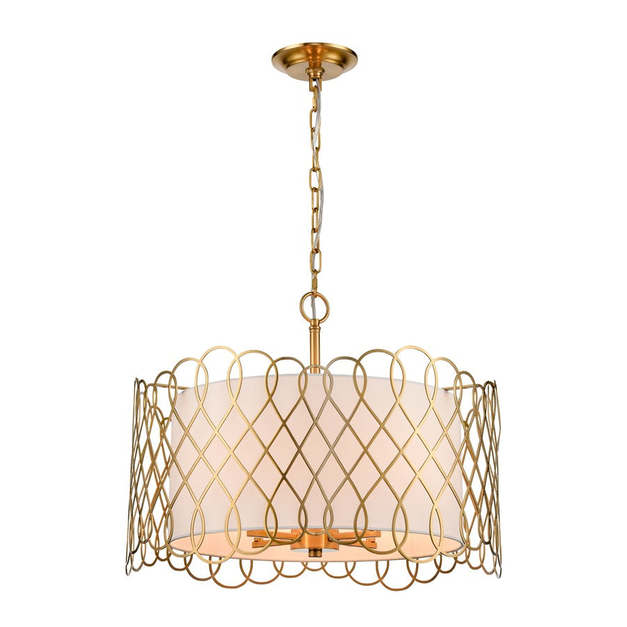 Atlas Lighting Harp Lane 21in 4-Light Chandelier | Transitional Satin Brass and White Fabric Shade | Entryway & Dining Room | Model CL11198-BS