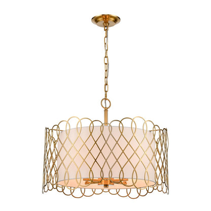 Atlas Lighting Harp Lane 21in 4-Light Chandelier | Transitional Satin Brass and White Fabric Shade | Entryway & Dining Room | Model CL11198-BS