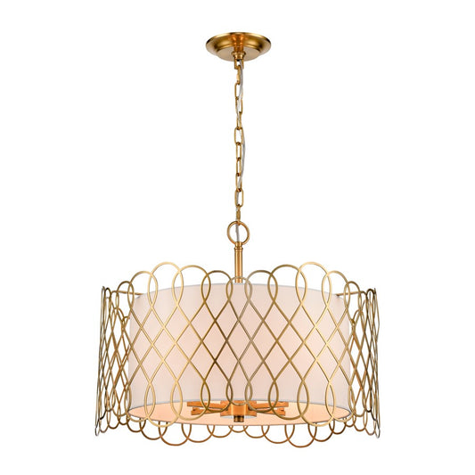 Atlas Lighting Harp Lane 21in 4-Light Chandelier | Transitional Satin Brass and White Fabric Shade | Entryway & Dining Room | Model CL11198-BS