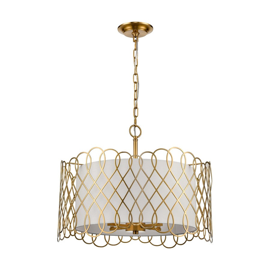 Atlas Lighting Harp Lane 21in 4-Light Chandelier | Transitional Satin Brass and White Fabric Shade | Entryway & Dining Room | Model CL11198-BS
