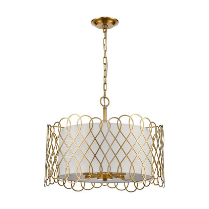 Atlas Lighting Harp Lane 21in 4-Light Chandelier | Transitional Satin Brass and White Fabric Shade | Entryway & Dining Room | Model CL11198-BS