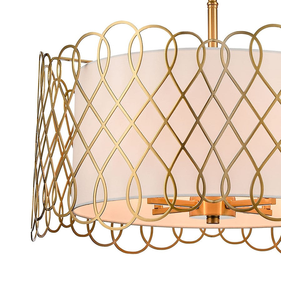 Atlas Lighting Harp Lane 21in 4-Light Chandelier | Transitional Satin Brass and White Fabric Shade | Entryway & Dining Room | Model CL11198-BS