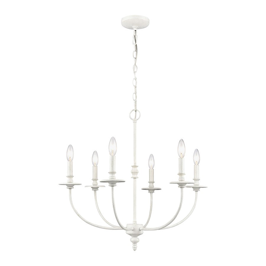 Atlas Lighting Hartford 25in 6-Light Chandelier | Traditional Farmhouse White Metal | Dining Room & Living Room | 25 x 25 x 24 in | Model CL11199-WH