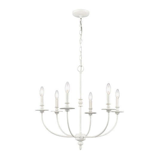 Atlas Lighting Hartford 25in 6-Light Chandelier | Traditional Farmhouse White Metal | Dining Room & Living Room | 25 x 25 x 24 in | Model CL11199-WH