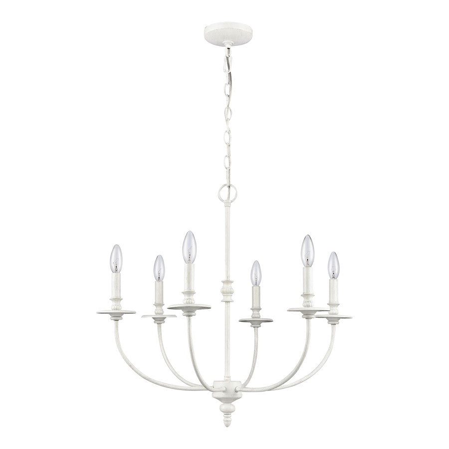 Atlas Lighting Hartford 25in 6-Light Chandelier | Traditional Farmhouse White Metal | Dining Room & Living Room | 25 x 25 x 24 in | Model CL11199-WH