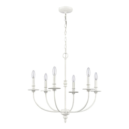 Atlas Lighting Hartford 25in 6-Light Chandelier | Traditional Farmhouse White Metal | Dining Room & Living Room | 25 x 25 x 24 in | Model CL11199-WH