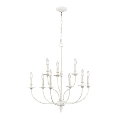 Atlas Lighting Hartford 29in 9-Light Chandelier | Farmhouse White Metal | Dining Room & Living Room | 29 x 29 x 28 in | Model CL11200-WH