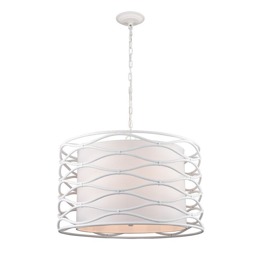 Atlas Lighting Hillcrest 24in 4-Light Chandelier | Dry White Metal and White Fabric Shade | Living Room & Hallway | 24 x 24 x 16 in | Model CL11202-WH