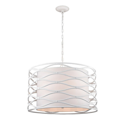 Atlas Lighting Hillcrest 24in 4-Light Chandelier | Dry White Metal and White Fabric Shade | Living Room & Hallway | 24 x 24 x 16 in | Model CL11202-WH