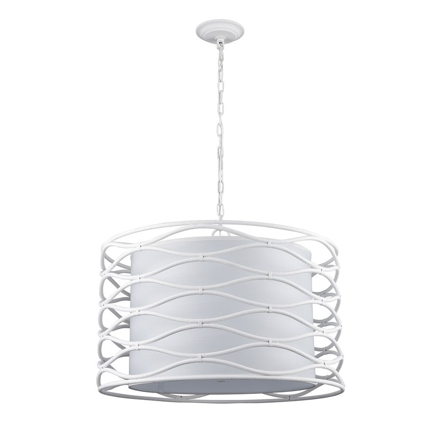Atlas Lighting Hillcrest 24in 4-Light Chandelier | Dry White Metal and White Fabric Shade | Living Room & Hallway | 24 x 24 x 16 in | Model CL11202-WH