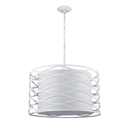 Atlas Lighting Hillcrest 24in 4-Light Chandelier | Dry White Metal and White Fabric Shade | Living Room & Hallway | 24 x 24 x 16 in | Model CL11202-WH