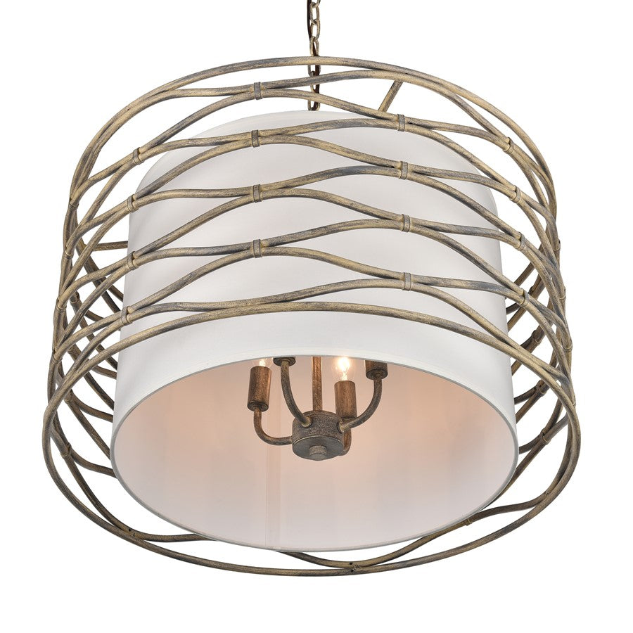 Atlas Lighting Hillcrest 24in 4-Light Chandelier | Dry White Metal and White Fabric Shade | Living Room & Hallway | 24 x 24 x 16 in | Model CL11202-WH