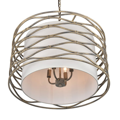 Atlas Lighting Hillcrest 24in 4-Light Chandelier | Dry White Metal and White Fabric Shade | Living Room & Hallway | 24 x 24 x 16 in | Model CL11202-WH