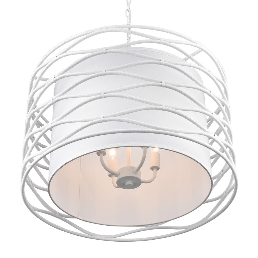 Atlas Lighting Hillcrest 24in 4-Light Chandelier | Dry White Metal and White Fabric Shade | Living Room & Hallway | 24 x 24 x 16 in | Model CL11202-WH