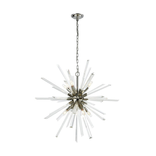 Atlas Lighting Ice Geist 33in 8-Light Chandelier | Modern Polished Nickel and Clear Crystal | Dining Room & Living Room | Model CL11203-NK