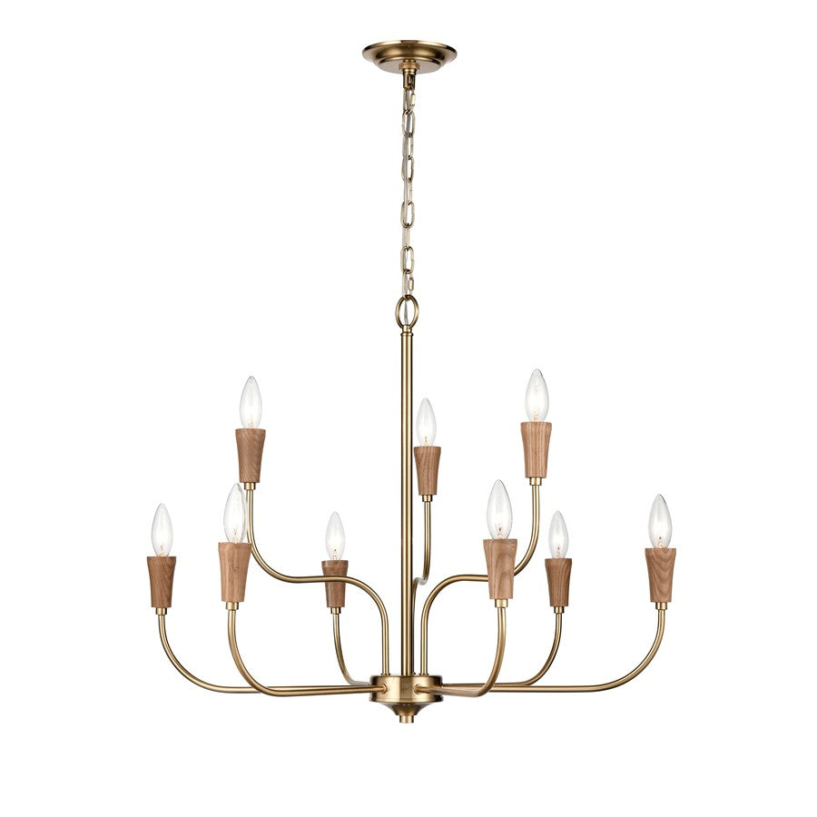 Atlas Lighting Inga 29in 9-Light Chandelier | Transitional Brass and Natural Wood | Dining Room & Living Room | 29 x 29 x 23 in | Model CL11205-BS