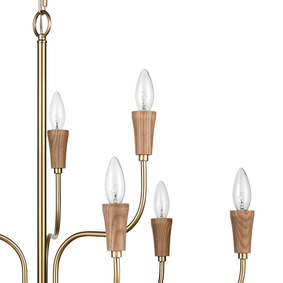Atlas Lighting Inga 29in 9-Light Chandelier | Transitional Brass and Natural Wood | Dining Room & Living Room | 29 x 29 x 23 in | Model CL11205-BS