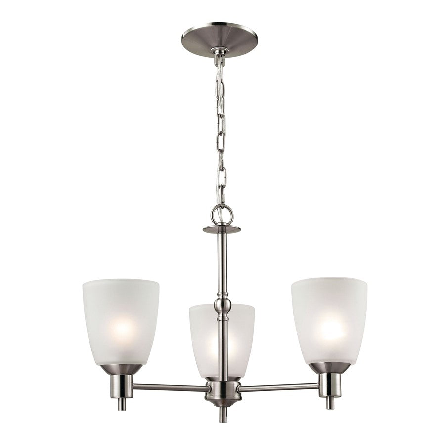 Atlas Lighting Jackson 20in 3-Light Chandelier | Transitional Brushed Nickel and White Frosted Glass | Dining Room & Kitchen | Model CL11206-NK