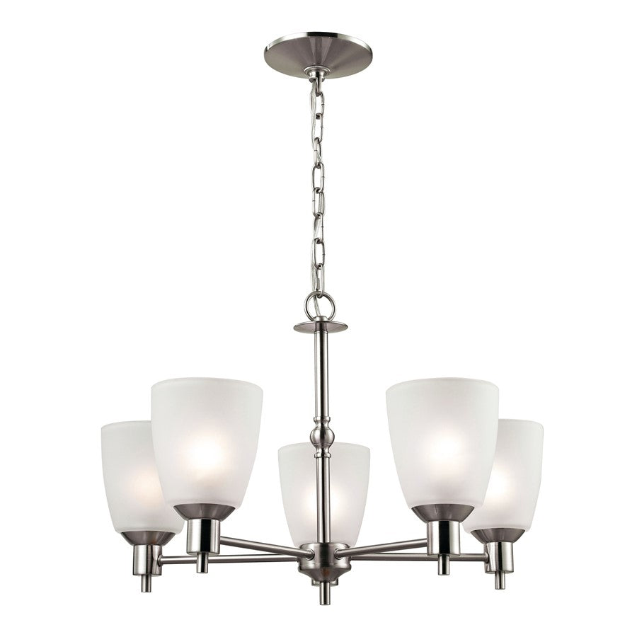 Atlas Lighting Jackson 22in 5-Light Chandelier | Transitional Brushed Nickel and White Frosted Glass | Kitchen Island & Dining | Model CL11207-NK