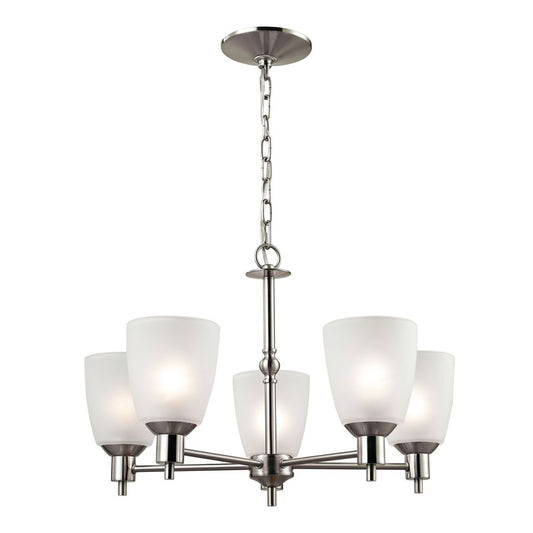 Atlas Lighting Jackson 22in 5-Light Chandelier | Transitional Brushed Nickel and White Frosted Glass | Kitchen Island & Dining | Model CL11207-NK