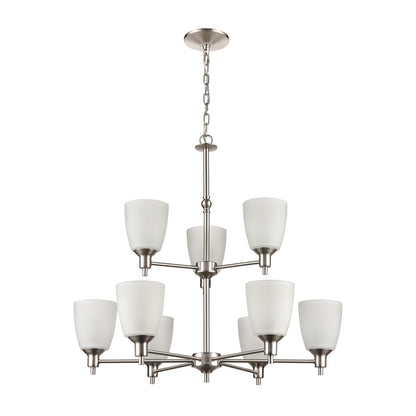 Atlas Lighting Jackson 29in 9-Light Chandelier | Transitional Brushed Nickel and White Frosted Glass | Dining Room & Living Room | Model CL11208-NK