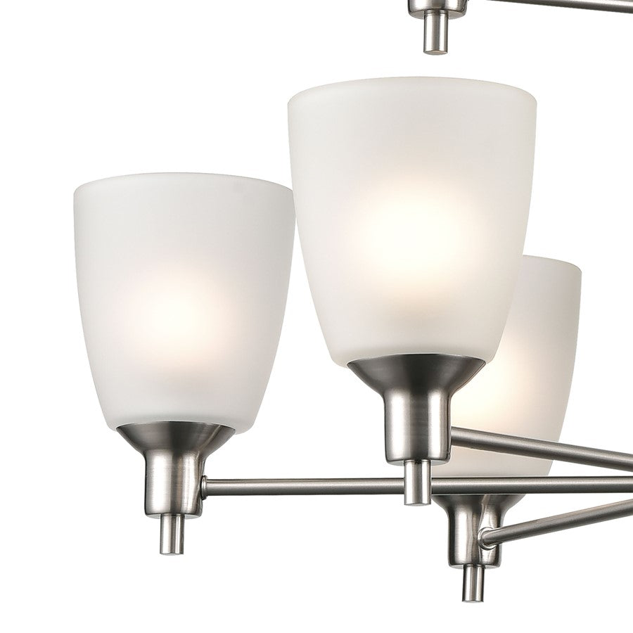 Atlas Lighting Jackson 29in 9-Light Chandelier | Transitional Brushed Nickel and White Frosted Glass | Dining Room & Living Room | Model CL11208-NK