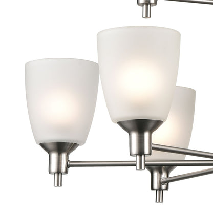 Atlas Lighting Jackson 29in 9-Light Chandelier | Transitional Brushed Nickel and White Frosted Glass | Dining Room & Living Room | Model CL11208-NK