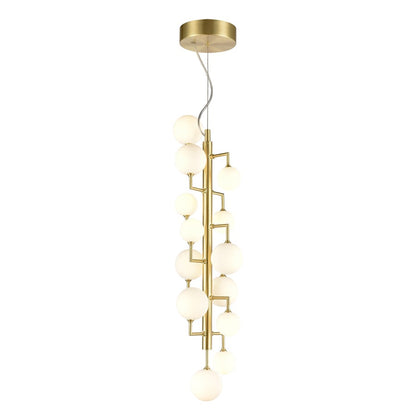 Atlas Lighting Keir 8in 13-Light Chandelier | Modern Gold and White Opal Glass | Entryway & Staircase | 8 x 8 x 28 in | Model CL11210-GD