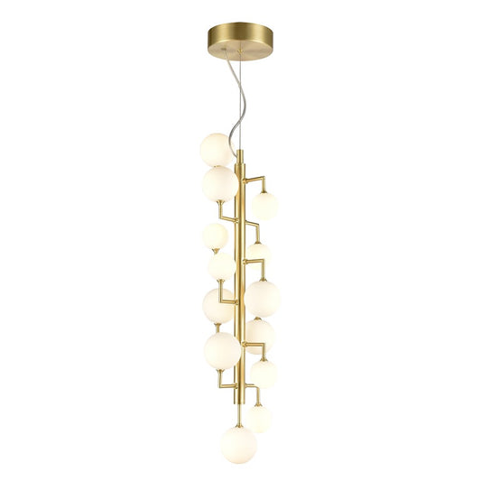 Atlas Lighting Keir 8in 13-Light Chandelier | Modern Gold and White Opal Glass | Entryway & Staircase | 8 x 8 x 28 in | Model CL11210-GD