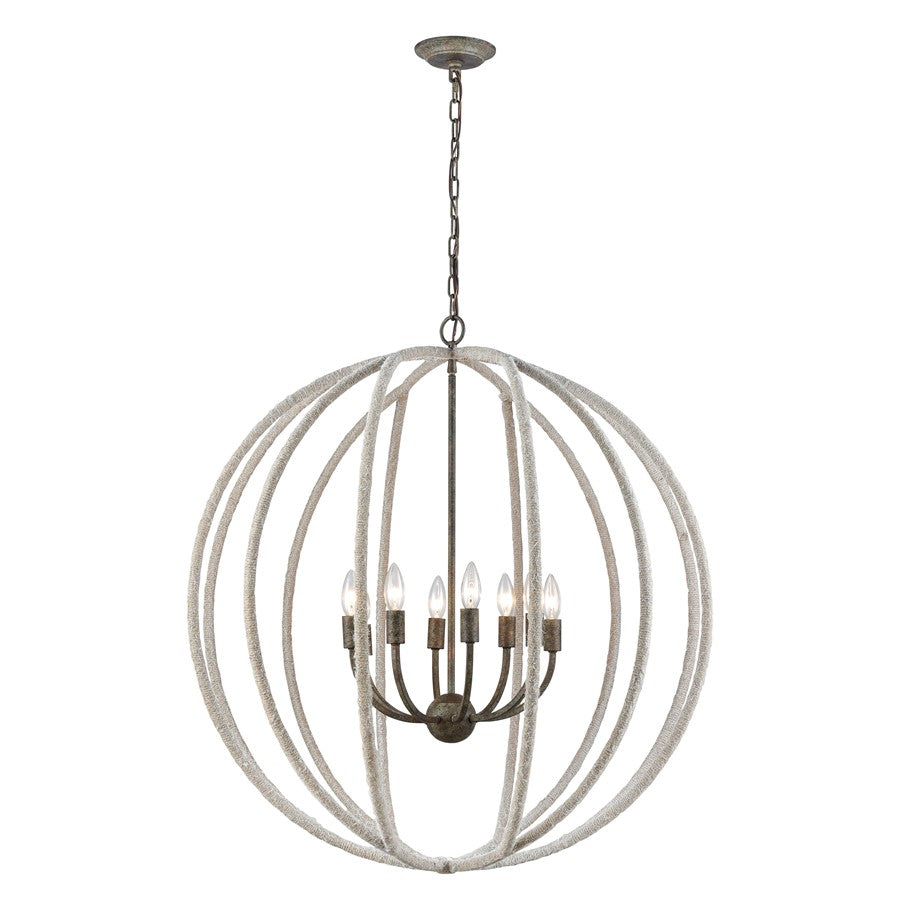 Atlas Lighting Lasso 32in 8-Light Chandelier | Transitional Gray and Malted Rust Natural Materials | Dining Room & Living Room | Model CL11216-GY