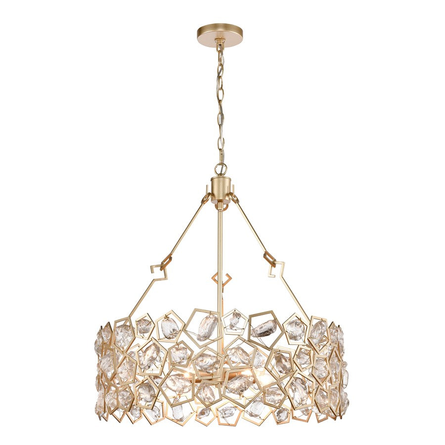 Atlas Lighting Levana 24in 5-Light Chandelier | Transitional Gold Metal and Clear Glass Drum Shade | Kitchen Island & Dining Room | Model CL11218-GD