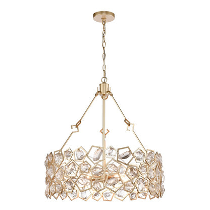 Atlas Lighting Levana 24in 5-Light Chandelier | Transitional Gold Metal and Clear Glass Drum Shade | Kitchen Island & Dining Room | Model CL11218-GD