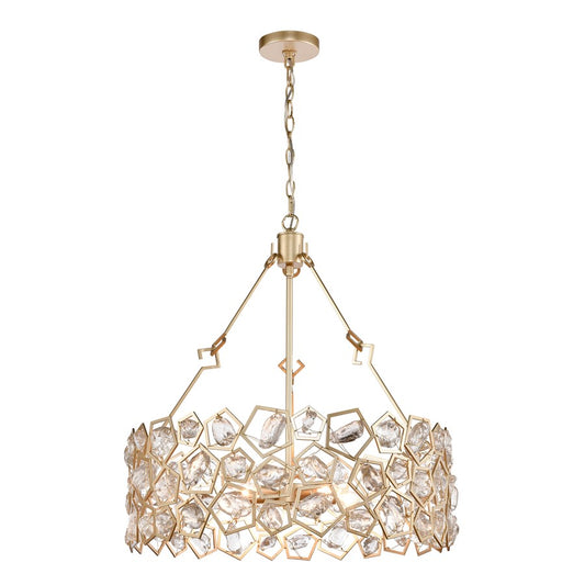 Atlas Lighting Levana 24in 5-Light Chandelier | Transitional Gold Metal and Clear Glass Drum Shade | Kitchen Island & Dining Room | Model CL11218-GD