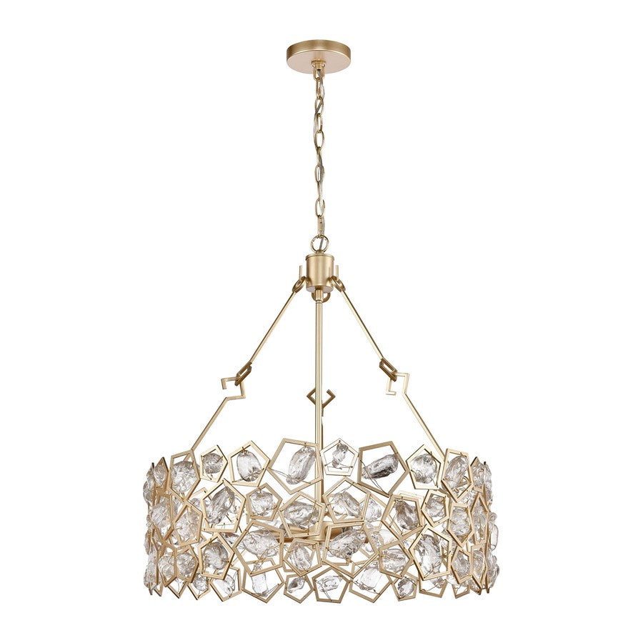 Atlas Lighting Levana 24in 5-Light Chandelier | Transitional Gold Metal and Clear Glass Drum Shade | Kitchen Island & Dining Room | Model CL11218-GD