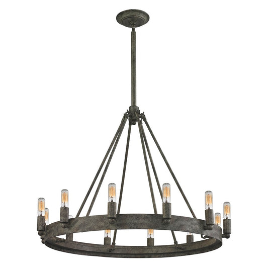 Atlas Lighting Lewisburg 27in 12-Light Chandelier | Transitional Malted Rust Metal Ring | Dining Room & Living Room | Model CL11219-GY