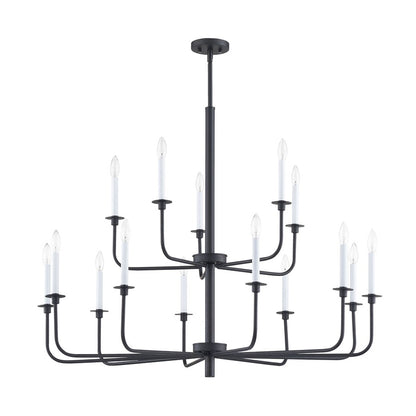 Atlas Lighting Lexington Green 46in 15-Light Chandelier | Traditional Matte Black Metal | Dining Room & Living Room | Model CL11223-BK