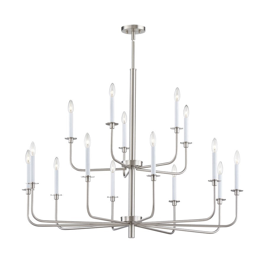 Atlas Lighting Lexington Green 46in 15-Light Chandelier | Traditional Brushed Nickel and White Metal | Dining Room & Living Room | Model CL11223-NK