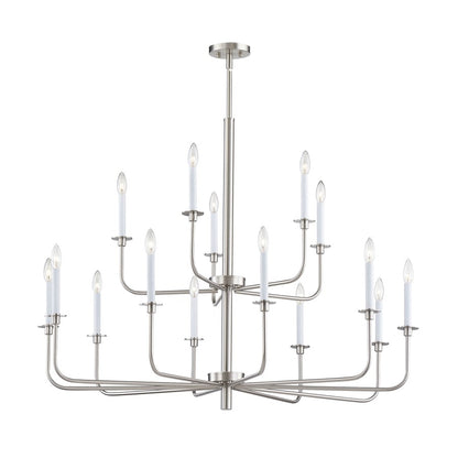 Atlas Lighting Lexington Green 46in 15-Light Chandelier | Traditional Brushed Nickel and White Metal | Dining Room & Living Room | Model CL11223-NK