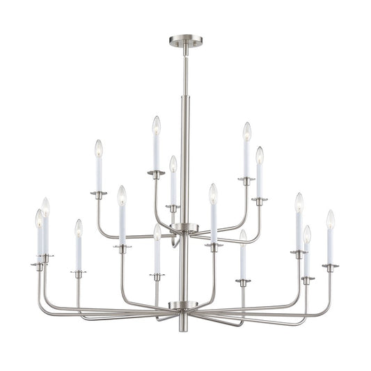 Atlas Lighting Lexington Green 46in 15-Light Chandelier | Traditional Brushed Nickel and White Metal | Dining Room & Living Room | Model CL11223-NK