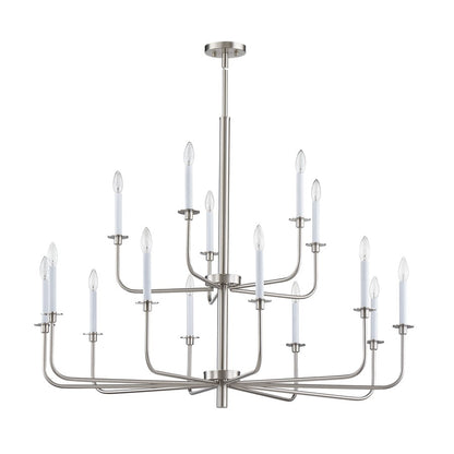 Atlas Lighting Lexington Green 46in 15-Light Chandelier | Traditional Brushed Nickel and White Metal | Dining Room & Living Room | Model CL11223-NK