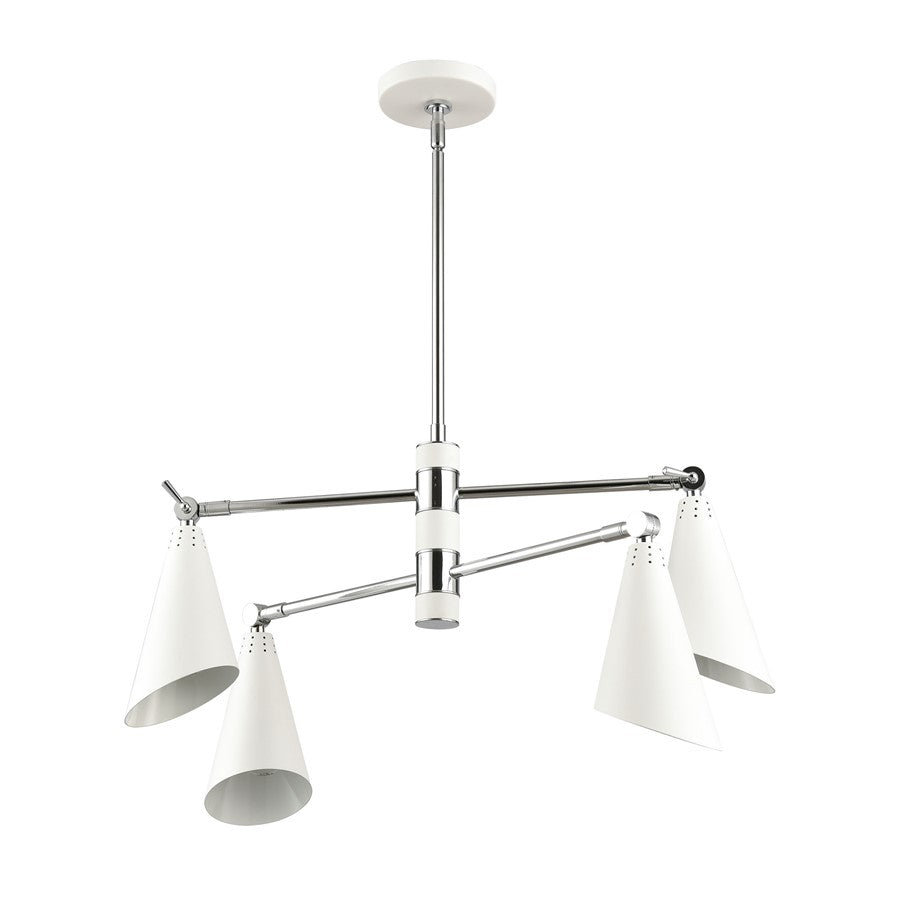 Atlas Luca 26in 4-Light Chandelier | Midcentury Polished Chrome and White Metal | Dining Room & Kitchen Island | 26 x 26 x 15 in | Model CL11228-CH