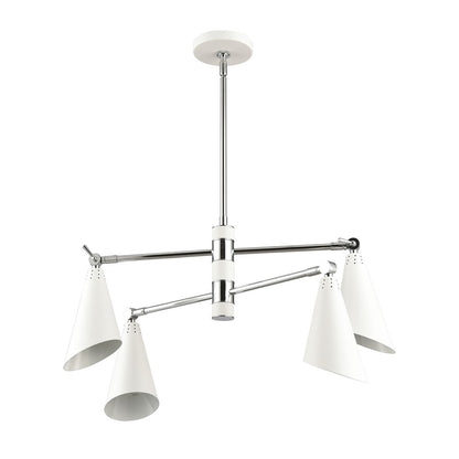 Atlas Luca 26in 4-Light Chandelier | Midcentury Polished Chrome and White Metal | Dining Room & Kitchen Island | 26 x 26 x 15 in | Model CL11228-CH