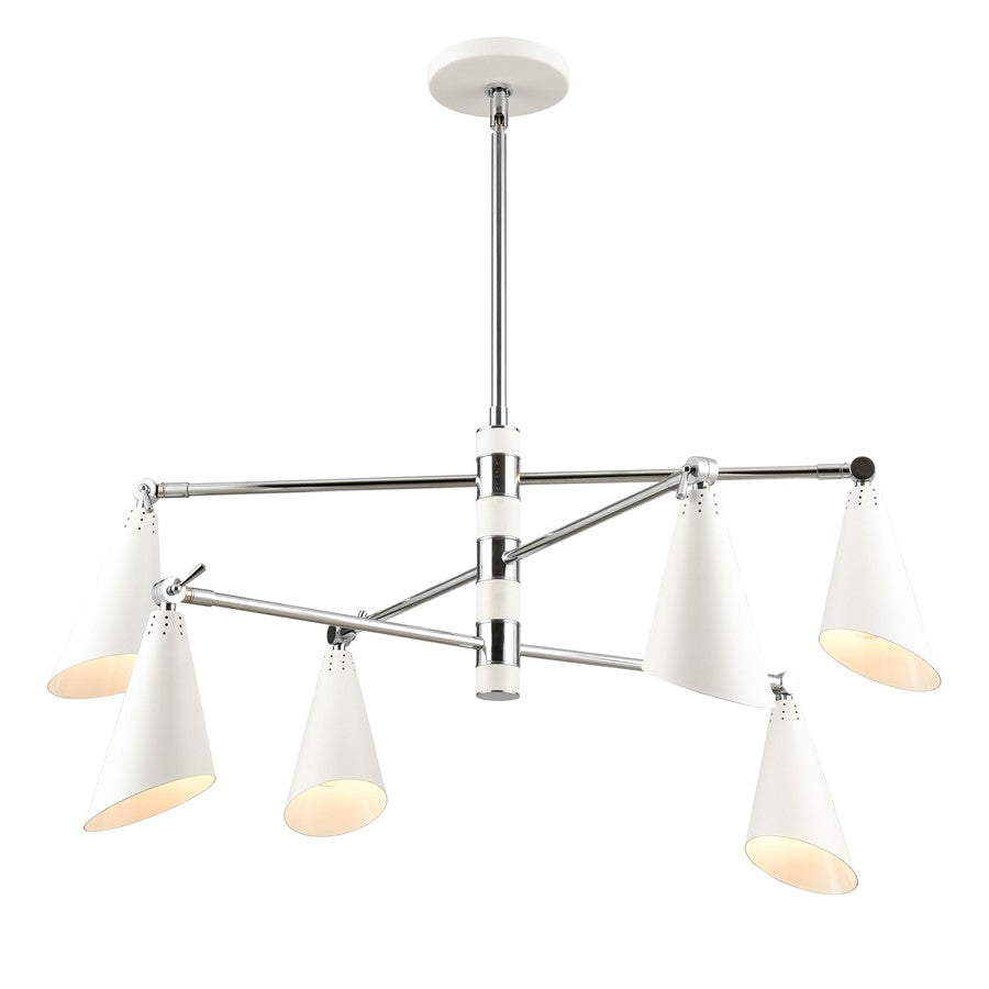 Atlas Luca 36in 6-Light Chandelier | Midcentury Polished Chrome and White Metal | Dining Room & Kitchen Island | 36 x 36 x 18 in | Model CL11229-CH