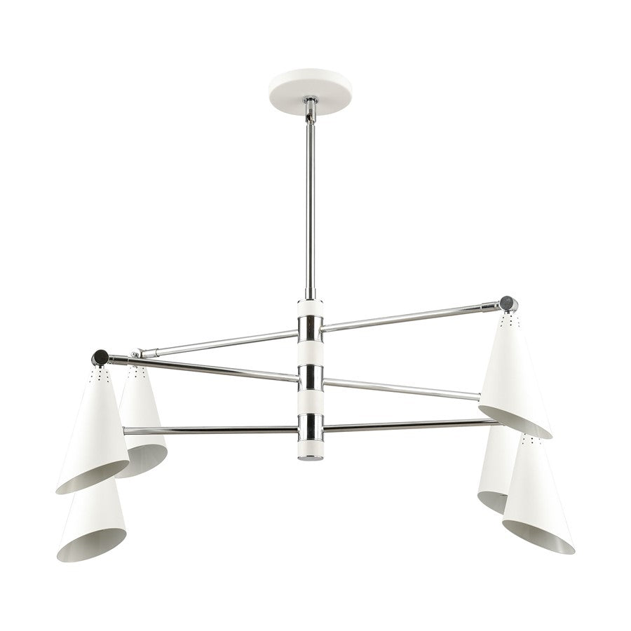 Atlas Luca 36in 6-Light Chandelier | Midcentury Polished Chrome and White Metal | Dining Room & Kitchen Island | 36 x 36 x 18 in | Model CL11229-CH