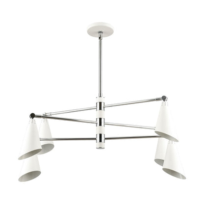 Atlas Luca 36in 6-Light Chandelier | Midcentury Polished Chrome and White Metal | Dining Room & Kitchen Island | 36 x 36 x 18 in | Model CL11229-CH