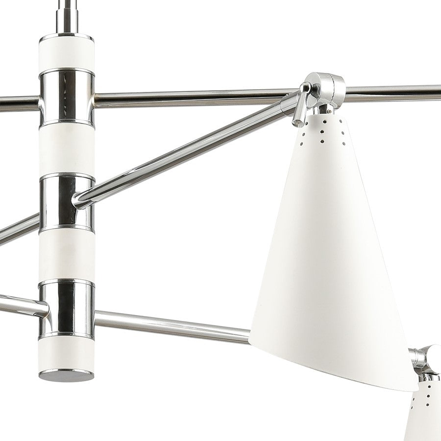 Atlas Luca 36in 6-Light Chandelier | Midcentury Polished Chrome and White Metal | Dining Room & Kitchen Island | 36 x 36 x 18 in | Model CL11229-CH