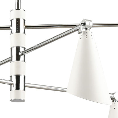 Atlas Luca 36in 6-Light Chandelier | Midcentury Polished Chrome and White Metal | Dining Room & Kitchen Island | 36 x 36 x 18 in | Model CL11229-CH
