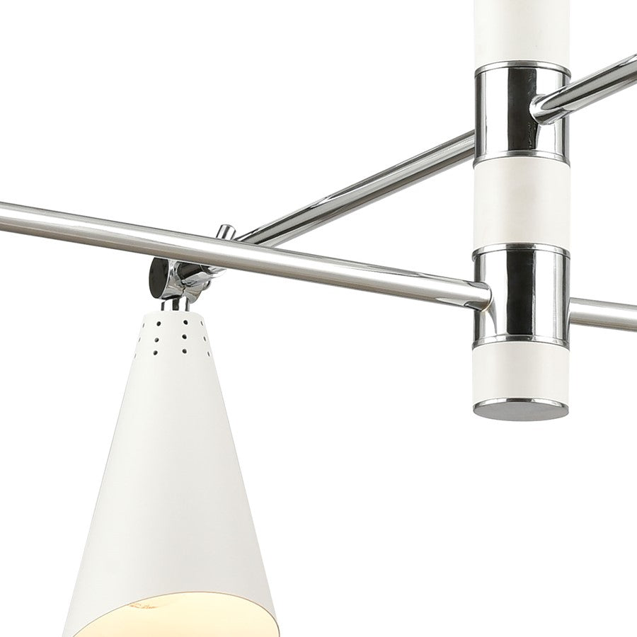 Atlas Luca 36in 6-Light Chandelier | Midcentury Polished Chrome and White Metal | Dining Room & Kitchen Island | 36 x 36 x 18 in | Model CL11229-CH