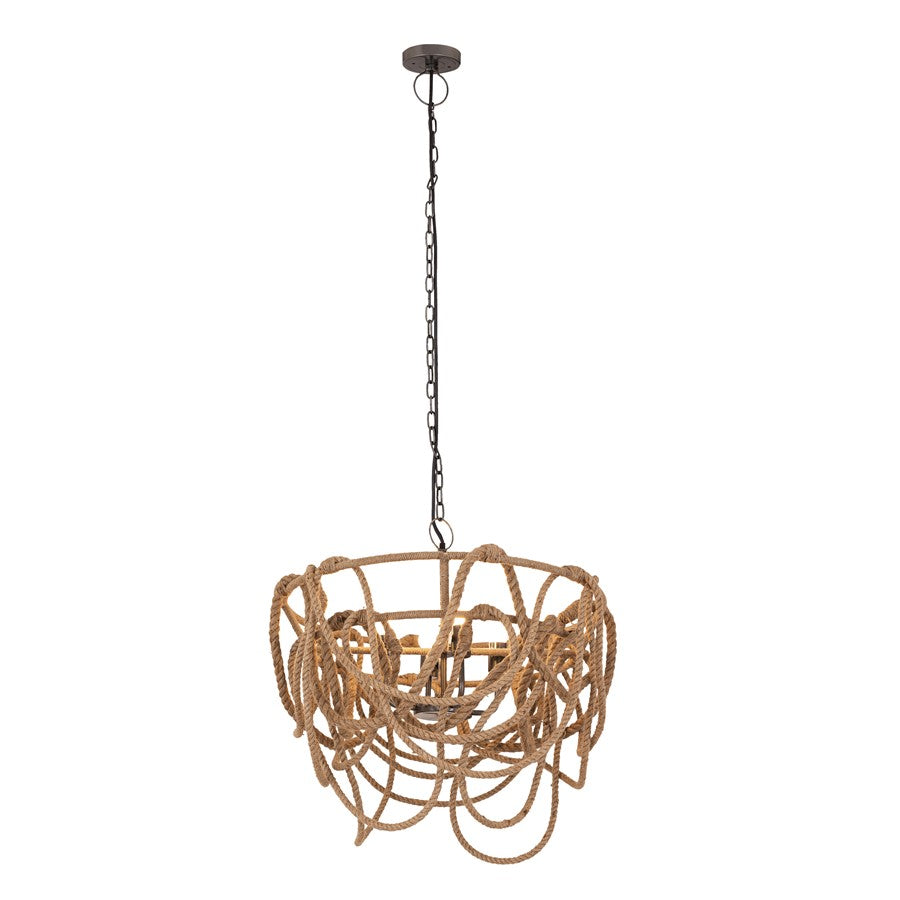 Atlas Macon 26in 4-Light Chandelier | Coastal Natural Rope and Pewter Metal | Kitchen & Living Room | 26 x 26 x 21 in | Model CL11230-NA